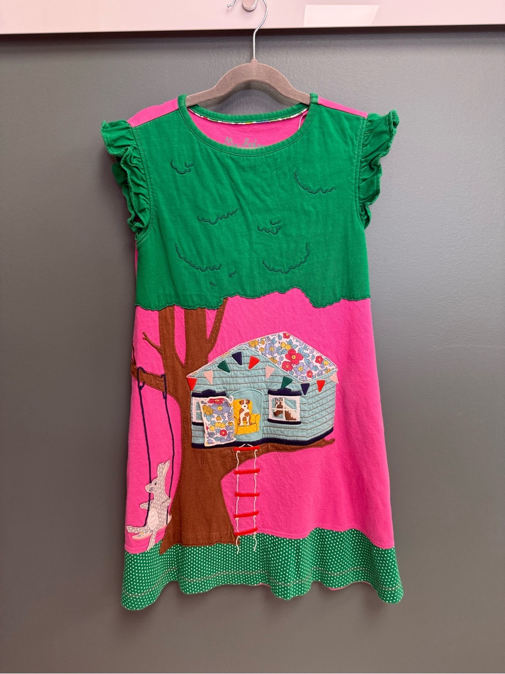 Mini Boden 9/10 treehouse appliqué dress